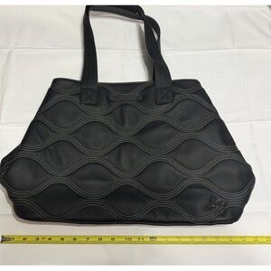 lug Black Tote with Wavy Stitching